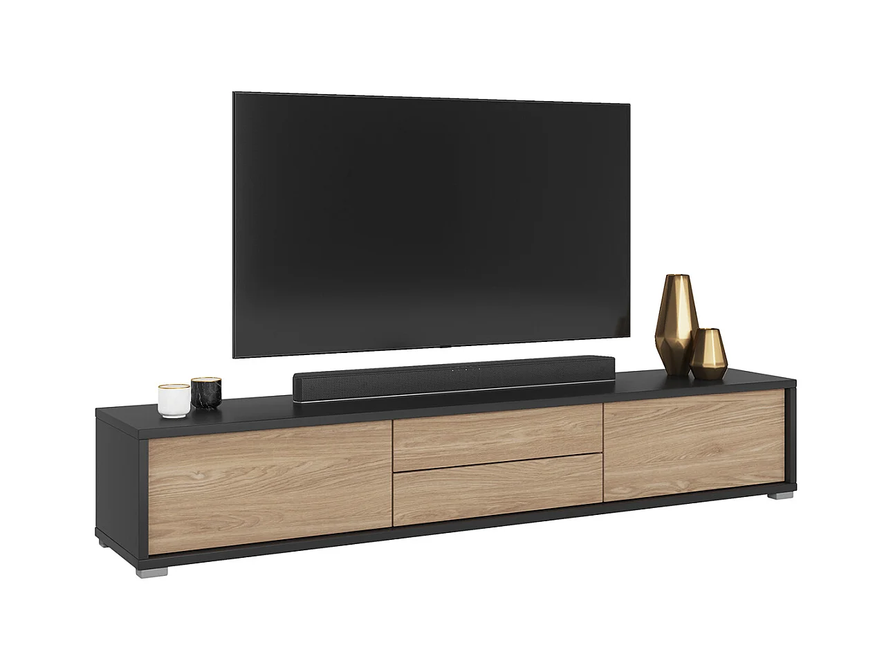 TV-Möbel 2 Türen 2 Schubladen 180 cm Idra Grau und Holz