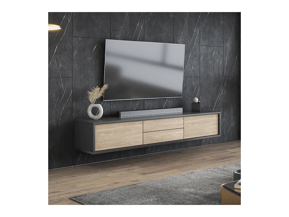 TV-Möbel 2 Türen 2 Schubladen 180 cm Idra Grau und Holz