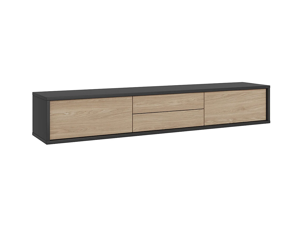 Meuble TV 2 portes 2 tiroirs 180 cm Idra Gris et Bois