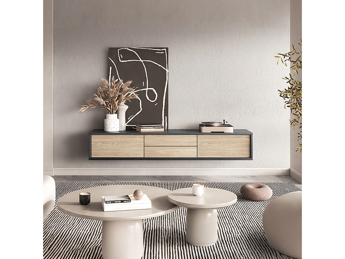 Idra Grijs en Hout 2-deurs TV-meubel met 2 laden 180 cm