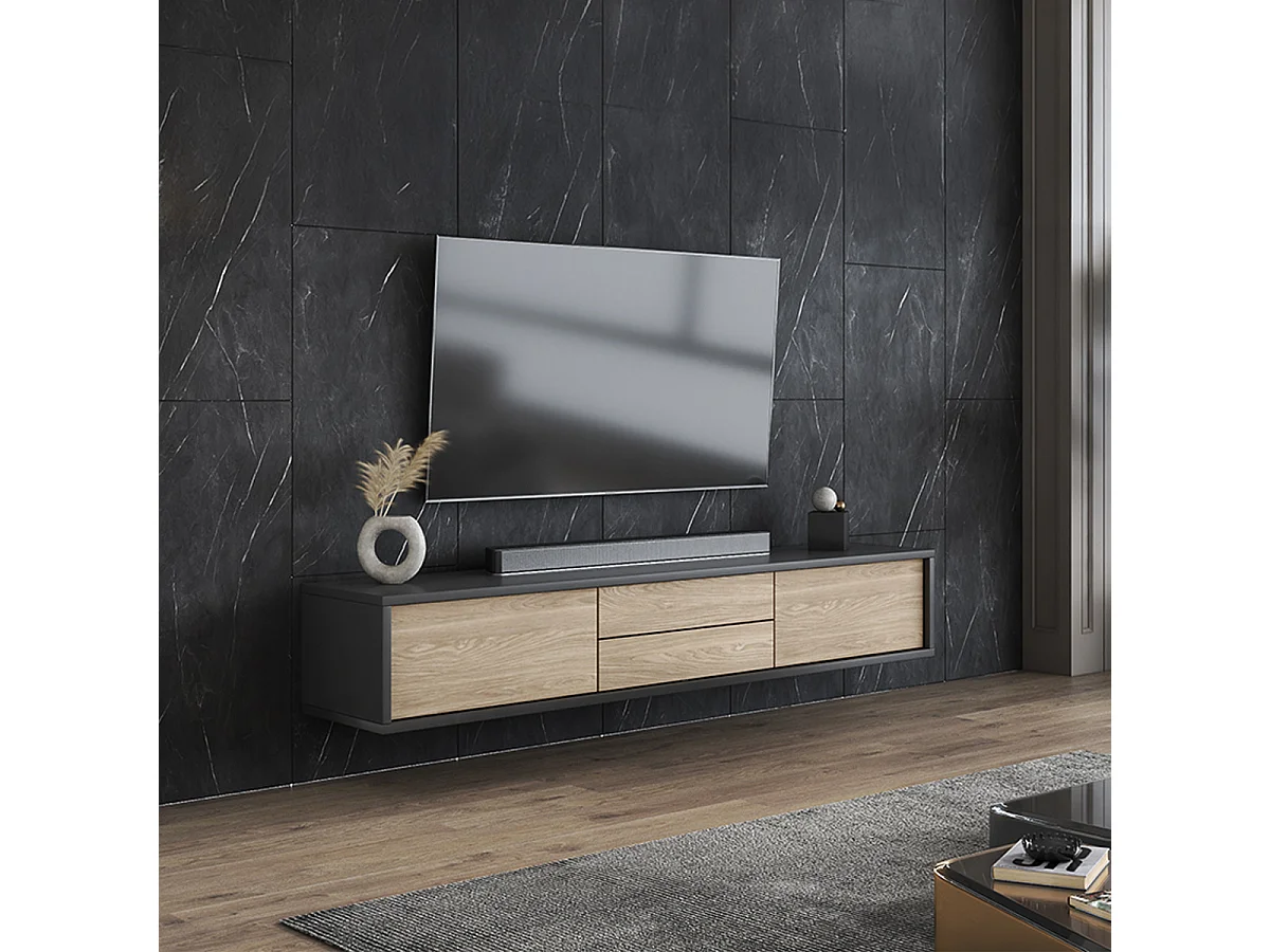 Idra Grijs en Hout 2-deurs TV-meubel met 2 laden 180 cm