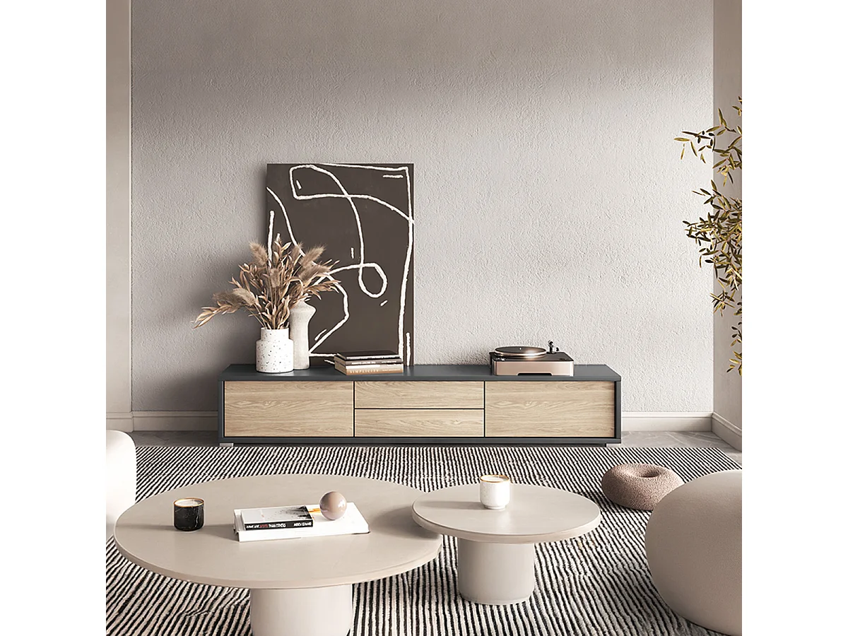 Idra Grijs en Hout 2-deurs TV-meubel met 2 laden 180 cm