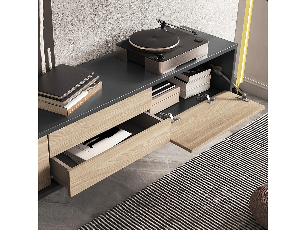 Idra Grijs en Hout 2-deurs TV-meubel met 2 laden 180 cm