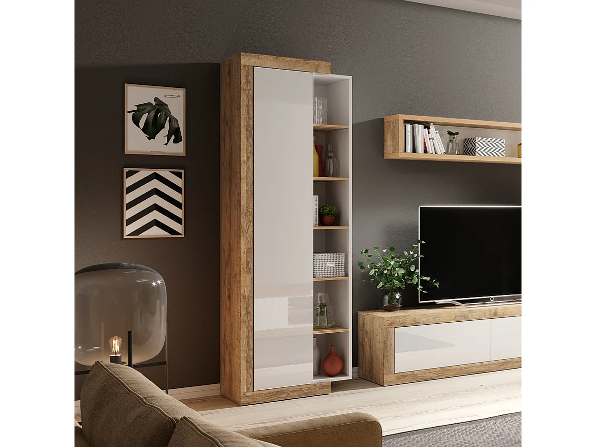 Armário 1 porta Azior branco e madeira 200cm