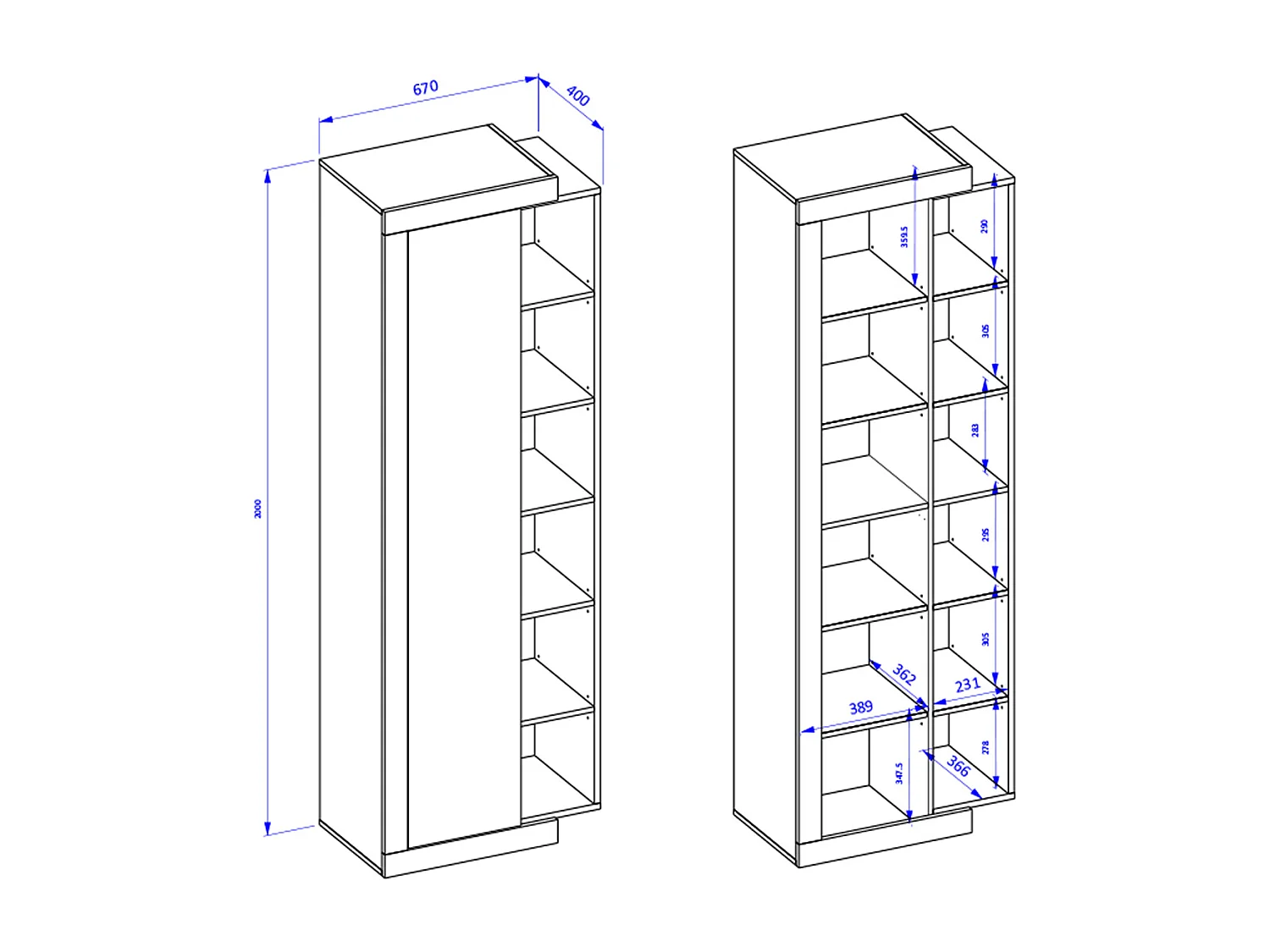 Armário 1 porta Azior branco e madeira 200cm