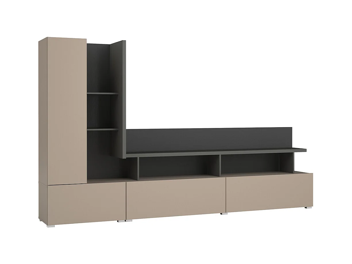 Mur TV 270 cm Opio Taupe et Anthracite