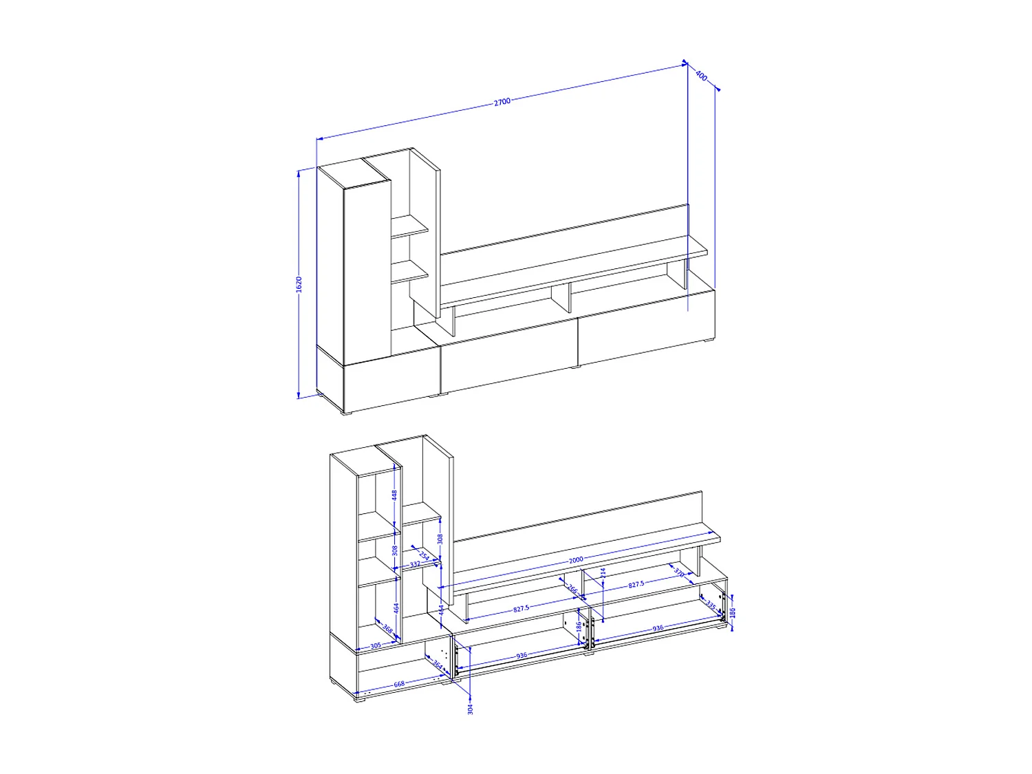 Mur TV 270 cm Opio Taupe et Anthracite
