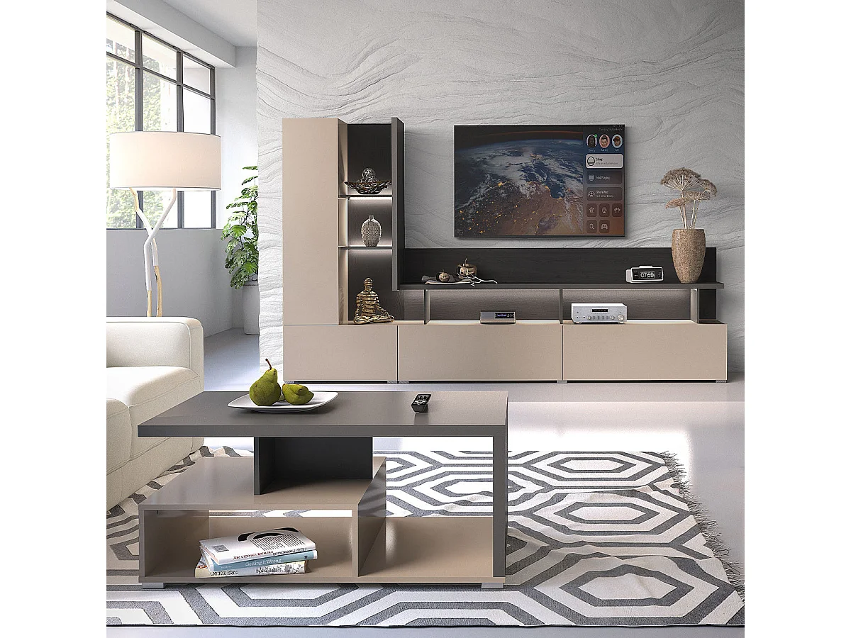 Mur TV 270 cm Opio Taupe et Anthracite