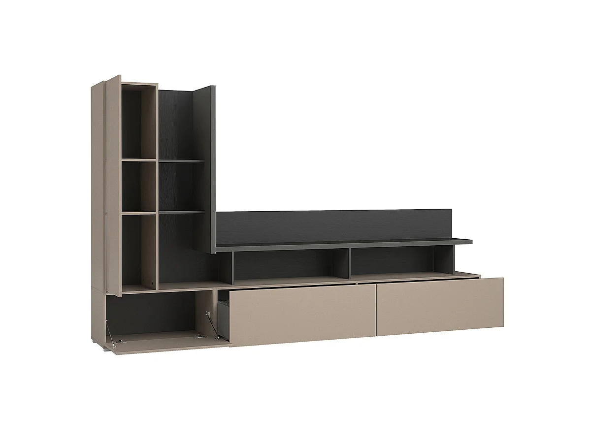 Mur TV 270 cm Opio Taupe et Anthracite