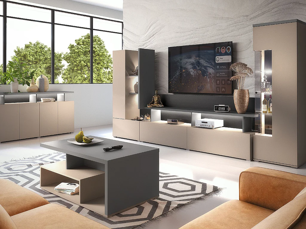 Mur TV 270 cm Opio Taupe et Anthracite