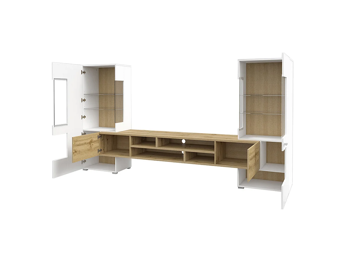 Akram White and Wood TV furniture set with 2 cabinets