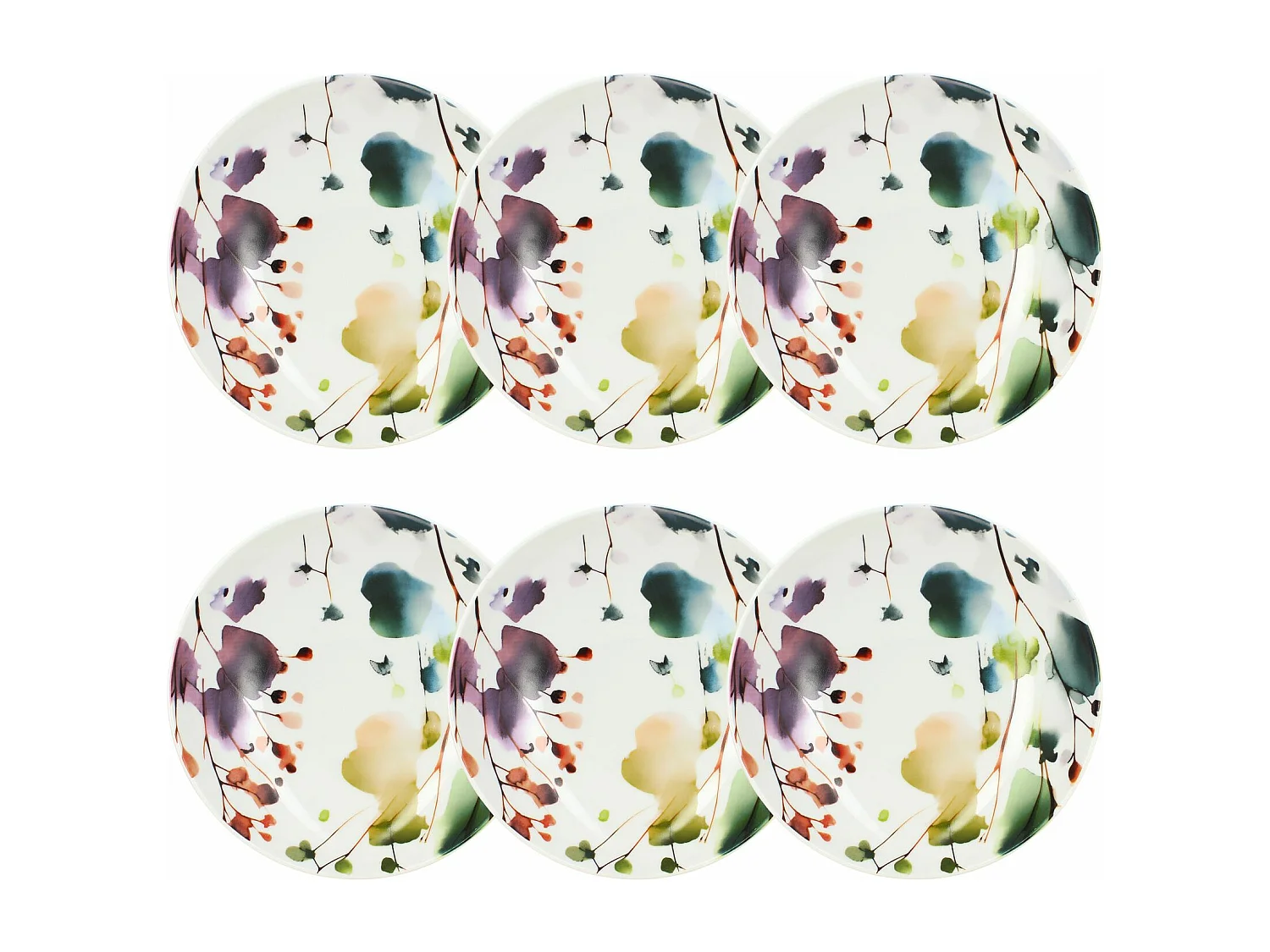 Novastyl - Lot 6 Assiettes Calottes Aquarelle 21cm En Porcelaine