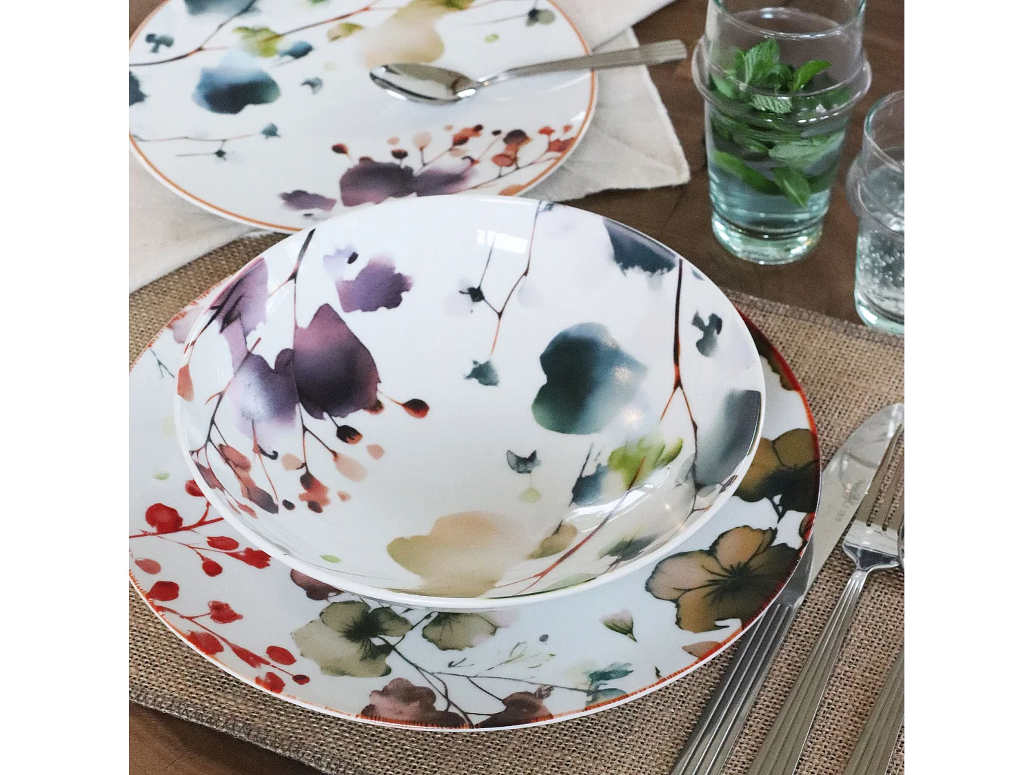 Novastyl - Lot 6 Assiettes Calottes Aquarelle 21cm En Porcelaine