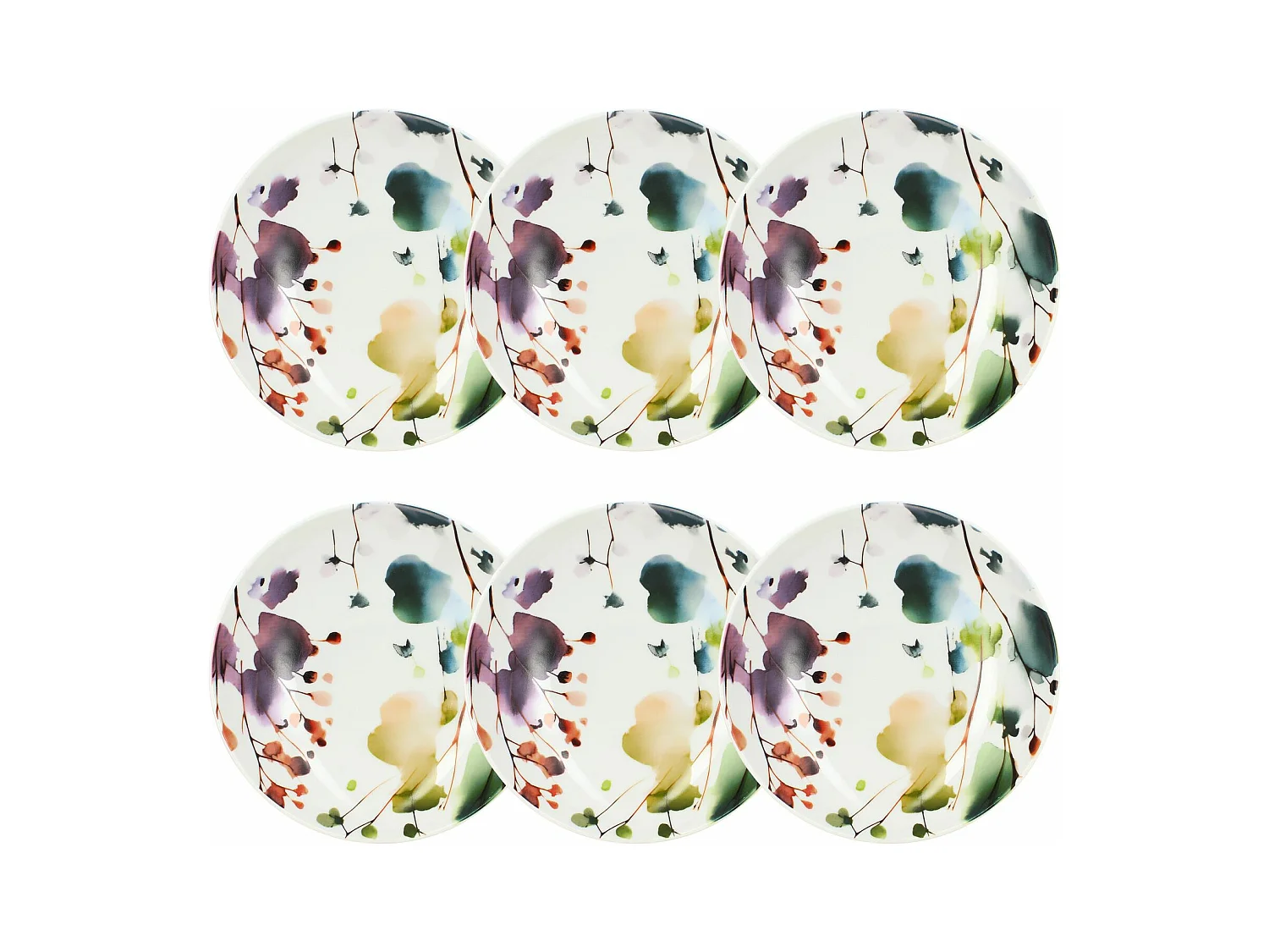 Novastyl - Lot 6 Assiettes Calottes Aquarelle 21cm En Porcelaine