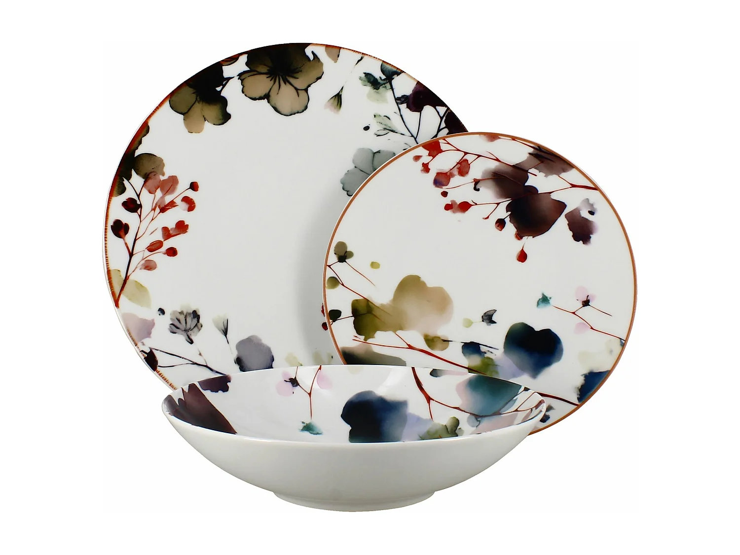 Novastyl - Lot 6 Assiettes Calottes Aquarelle 21cm En Porcelaine