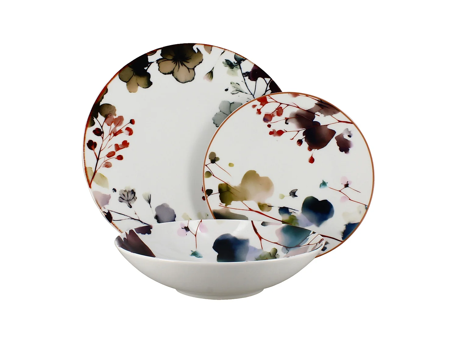 Novastyl - Lot 6 Assiettes Calottes Aquarelle 21cm En Porcelaine