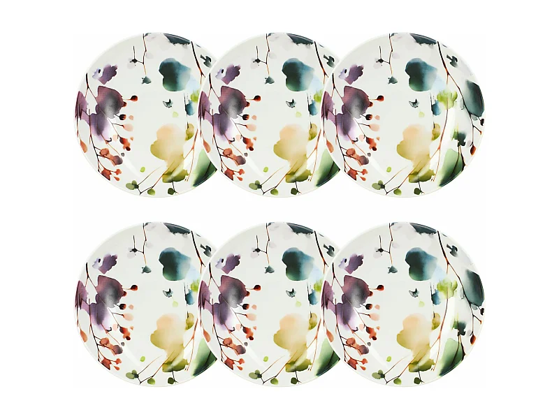 Novastyl - Lot 6 Assiettes Calottes Aquarelle 21cm En Porcelaine