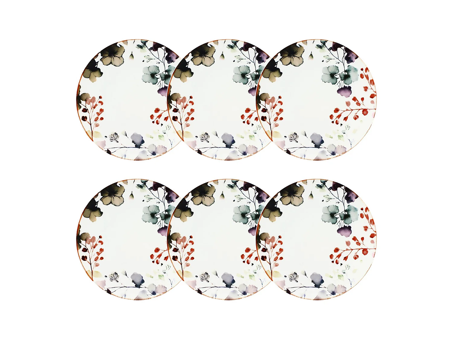 Novastyl - Lot 6 Assiettes Plates Aquarelle 27cm En Porcelaine