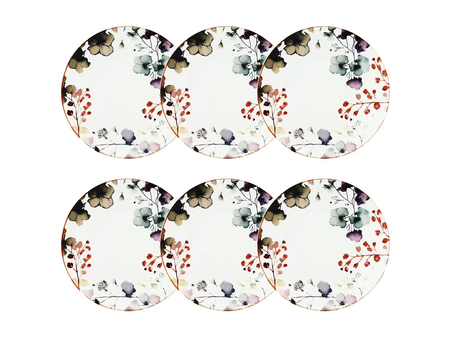 Novastyl - Lot 6 Assiettes Plates Aquarelle 27cm En Porcelaine