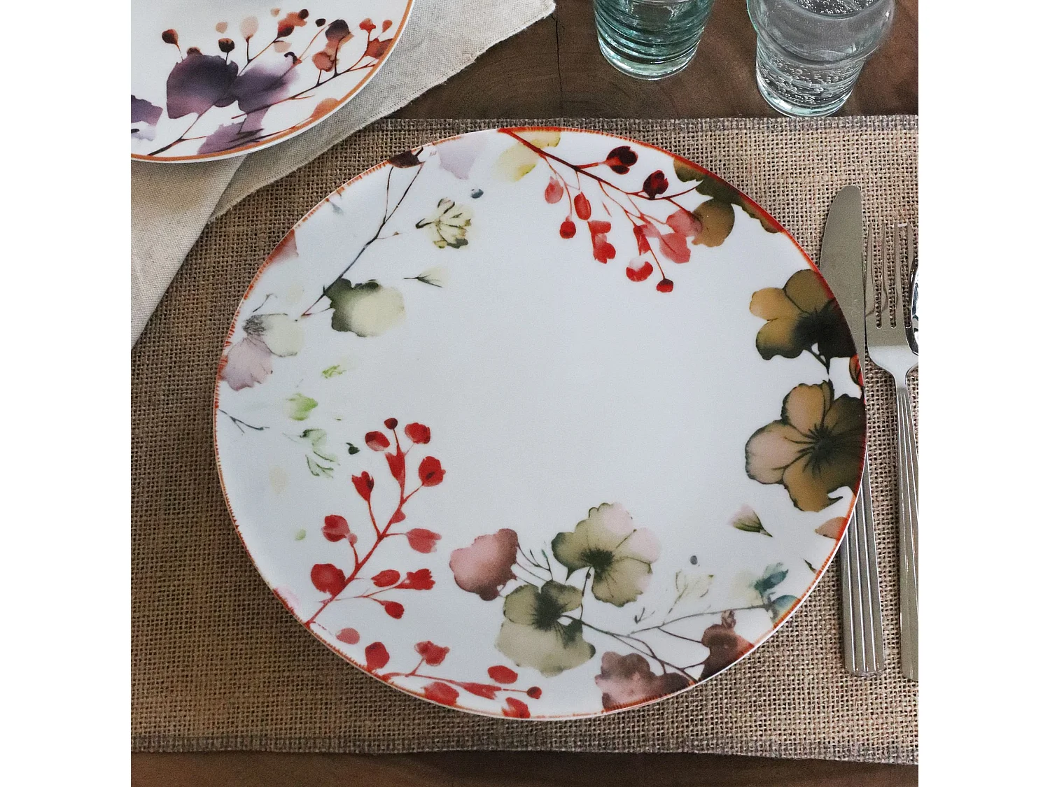 Novastyl - Lot 6 Assiettes Plates Aquarelle 27cm En Porcelaine