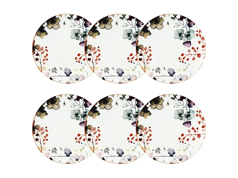 Novastyl - Lot 6 Assiettes Plates Aquarelle 27cm En Porcelaine