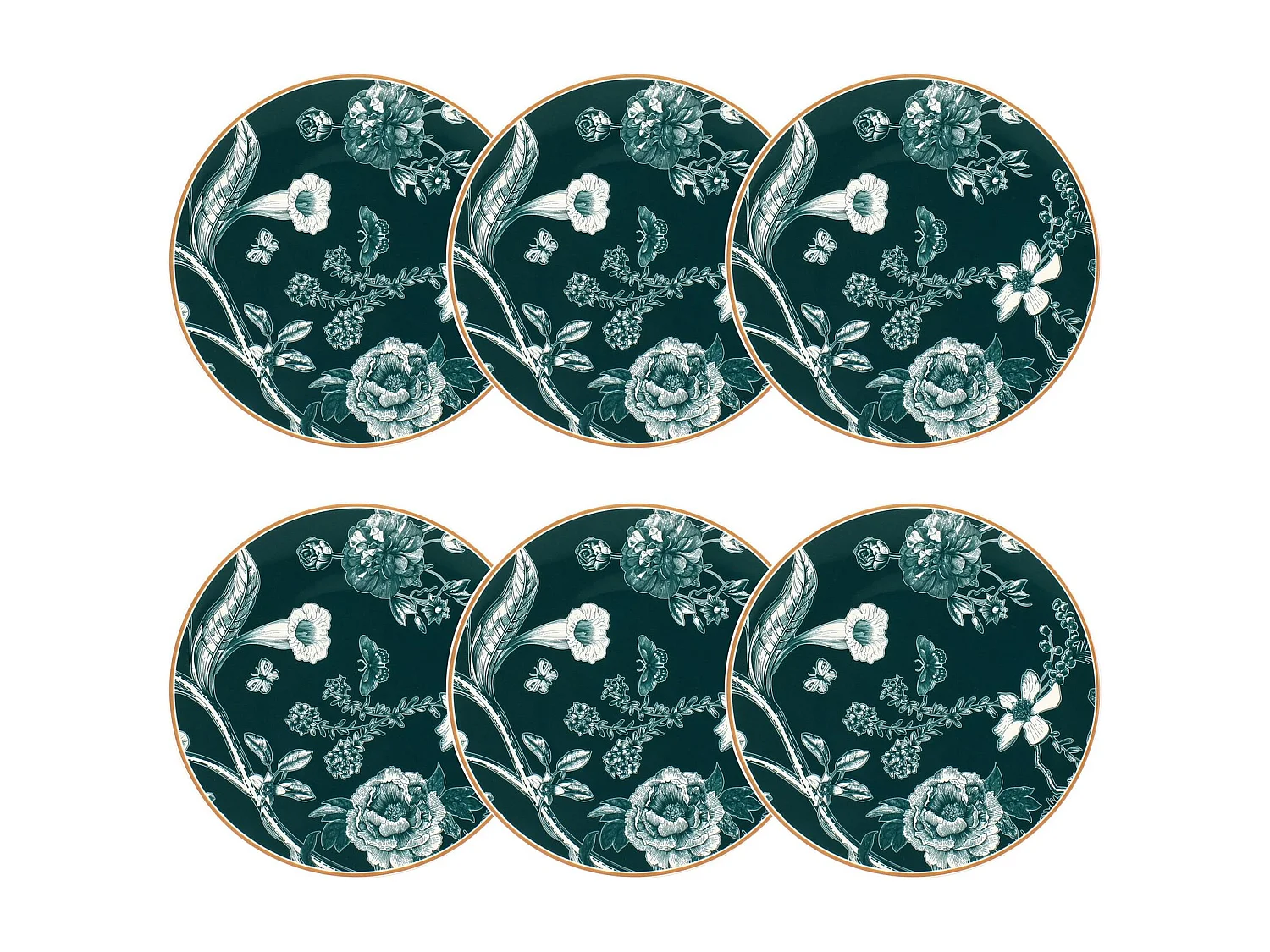 Novastyl - Lot 6 Assiettes Dessert Botanic 20cm En Porcelaine