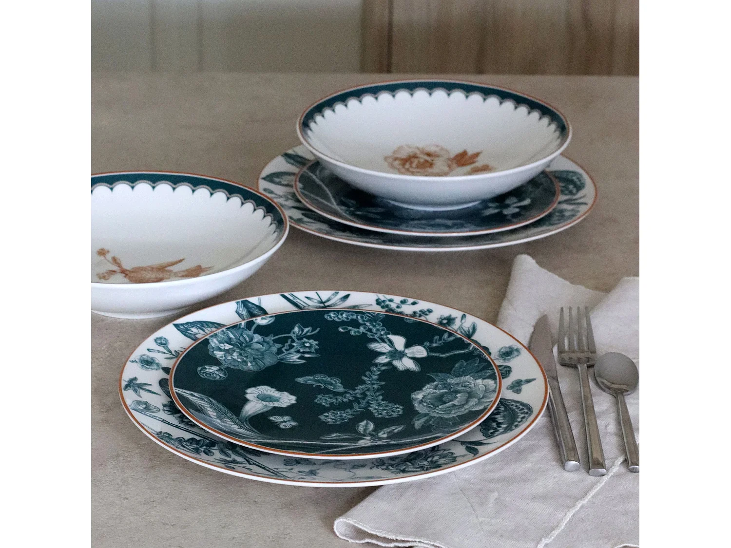 Novastyl - Lot 6 Assiettes Dessert Botanic 20cm En Porcelaine
