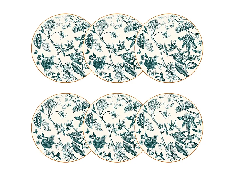 Novastyl - Lot 6 Assiettes Plates Botanic 27cm En Porcelaine