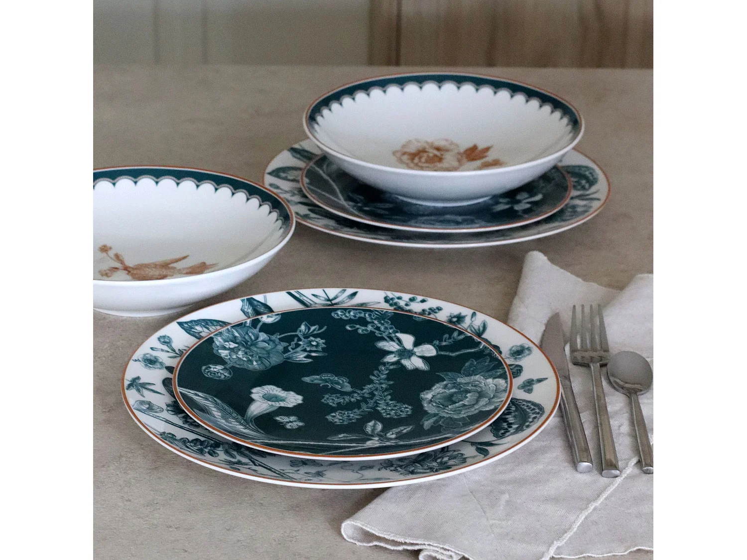 Novastyl - Lot 6 Assiettes Plates Botanic 27cm En Porcelaine