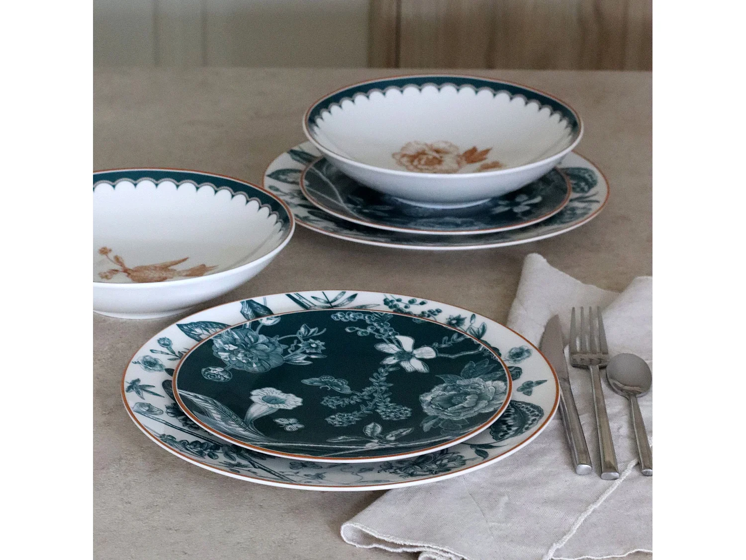 Novastyl - Lot 6 Assiettes Creuses Botanic 21cm En Porcelaine