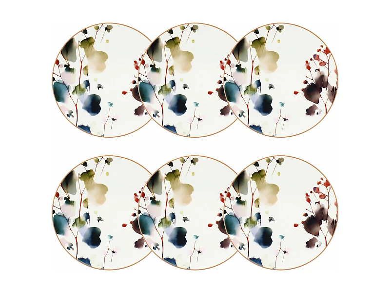 Novastyl - Lot 6 Assiettes A Dessert Aquarelle 20cm En Porcelaine