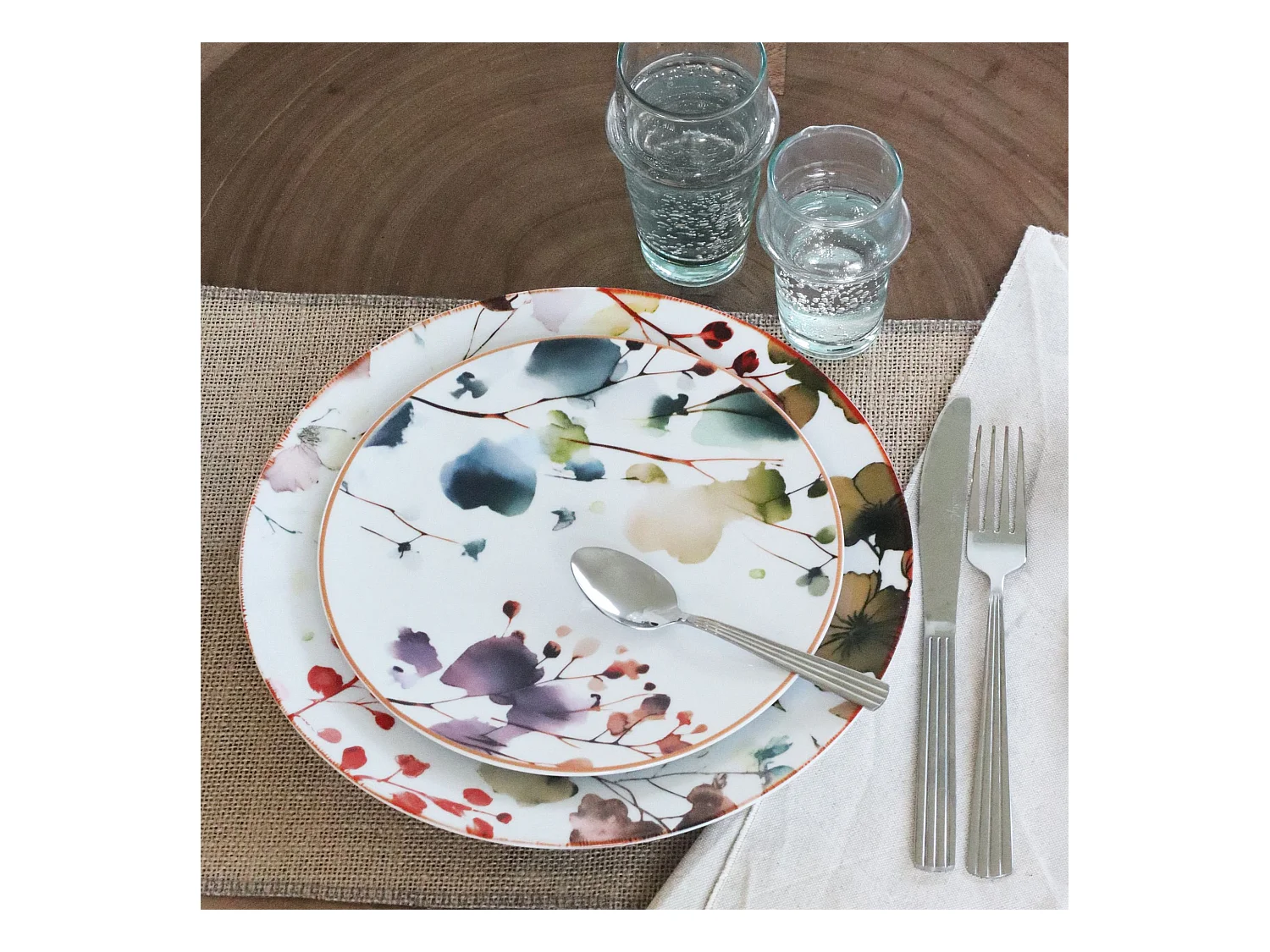 Novastyl - Lot 6 Assiettes A Dessert Aquarelle 20cm En Porcelaine