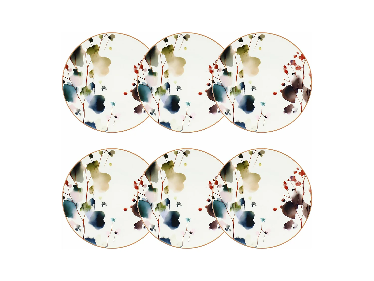 Novastyl - Lot 6 Assiettes A Dessert Aquarelle 20cm En Porcelaine