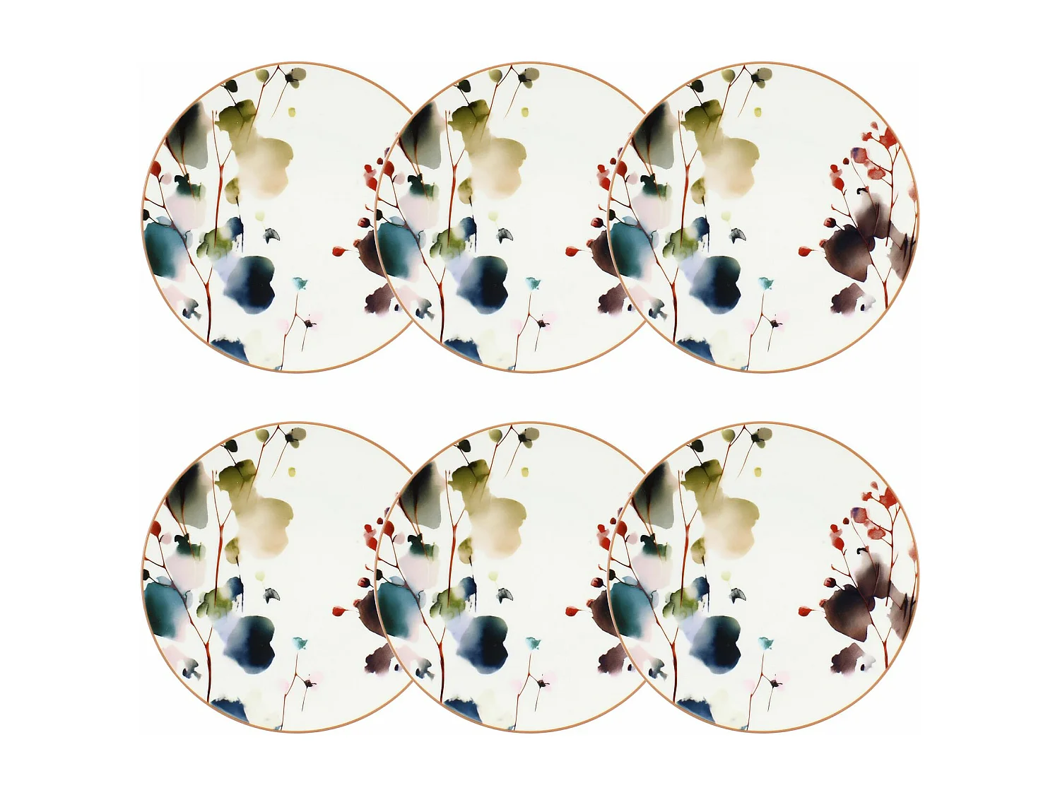 Novastyl - Lot 6 Assiettes A Dessert Aquarelle 20cm En Porcelaine