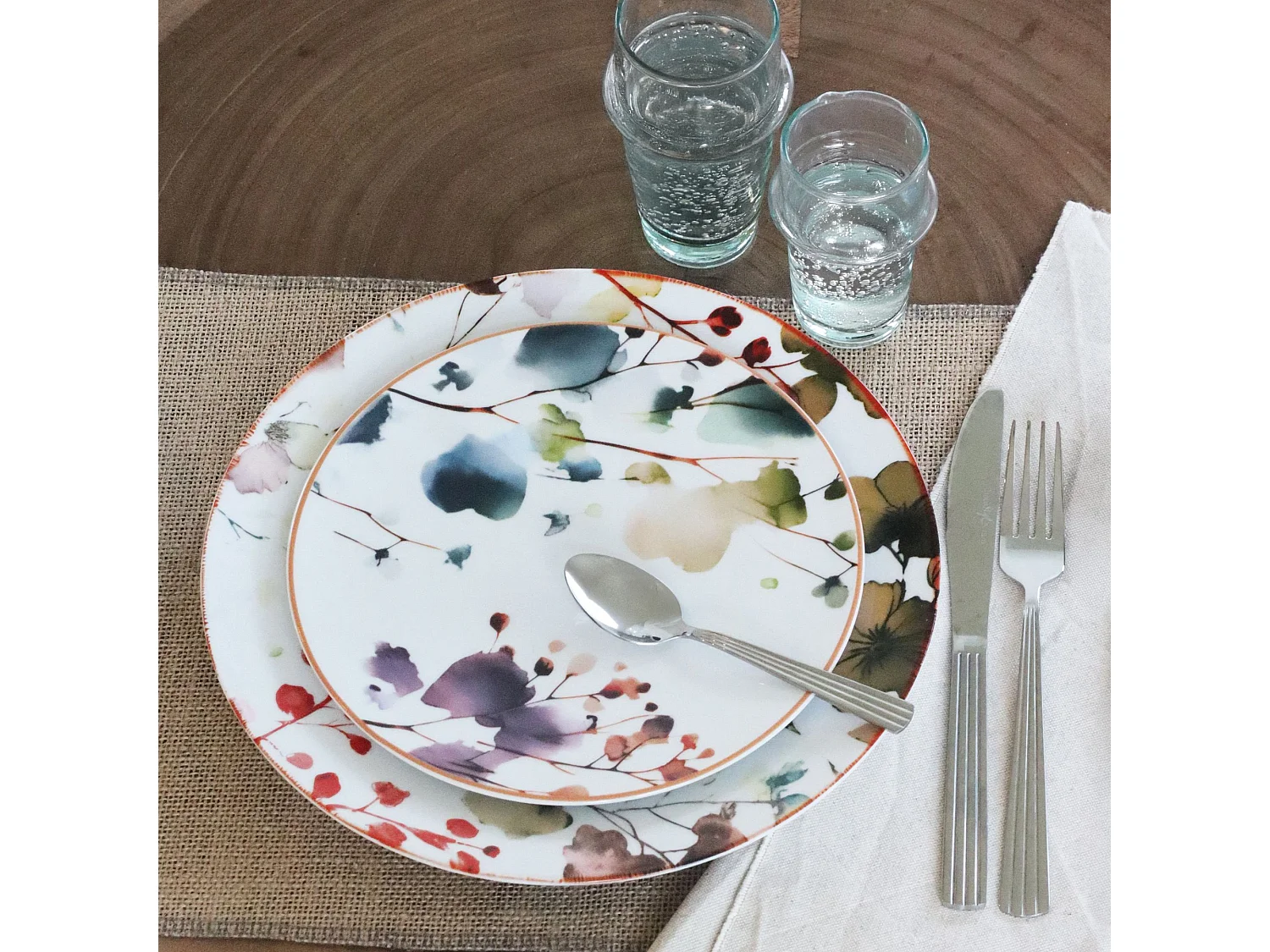 Novastyl - Lot 6 Assiettes A Dessert Aquarelle 20cm En Porcelaine