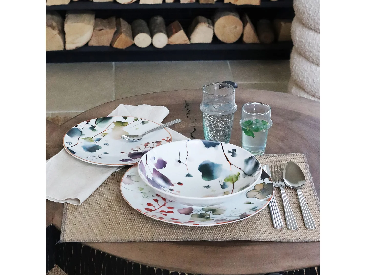 Novastyl - Lot 6 Assiettes A Dessert Aquarelle 20cm En Porcelaine