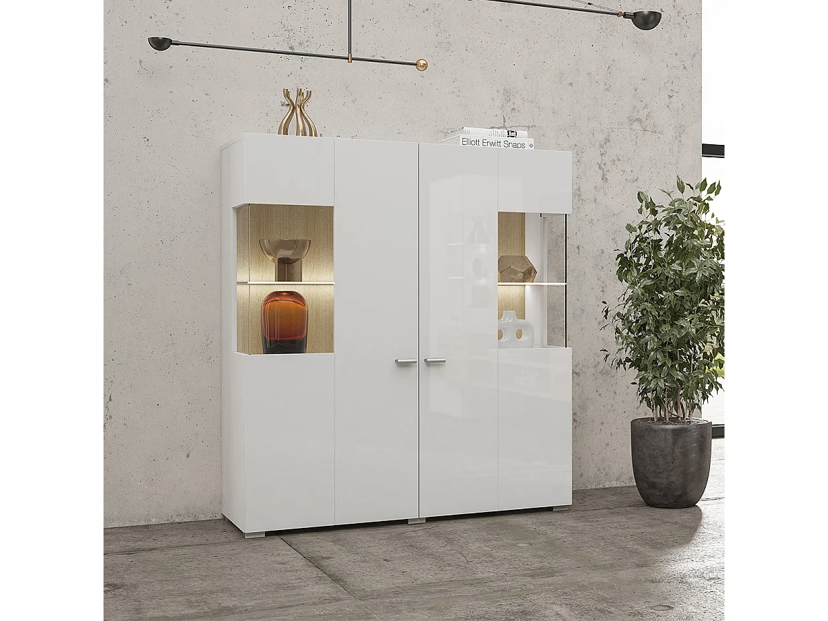 Vaisselier 2 portes Akram Blanc et Bois