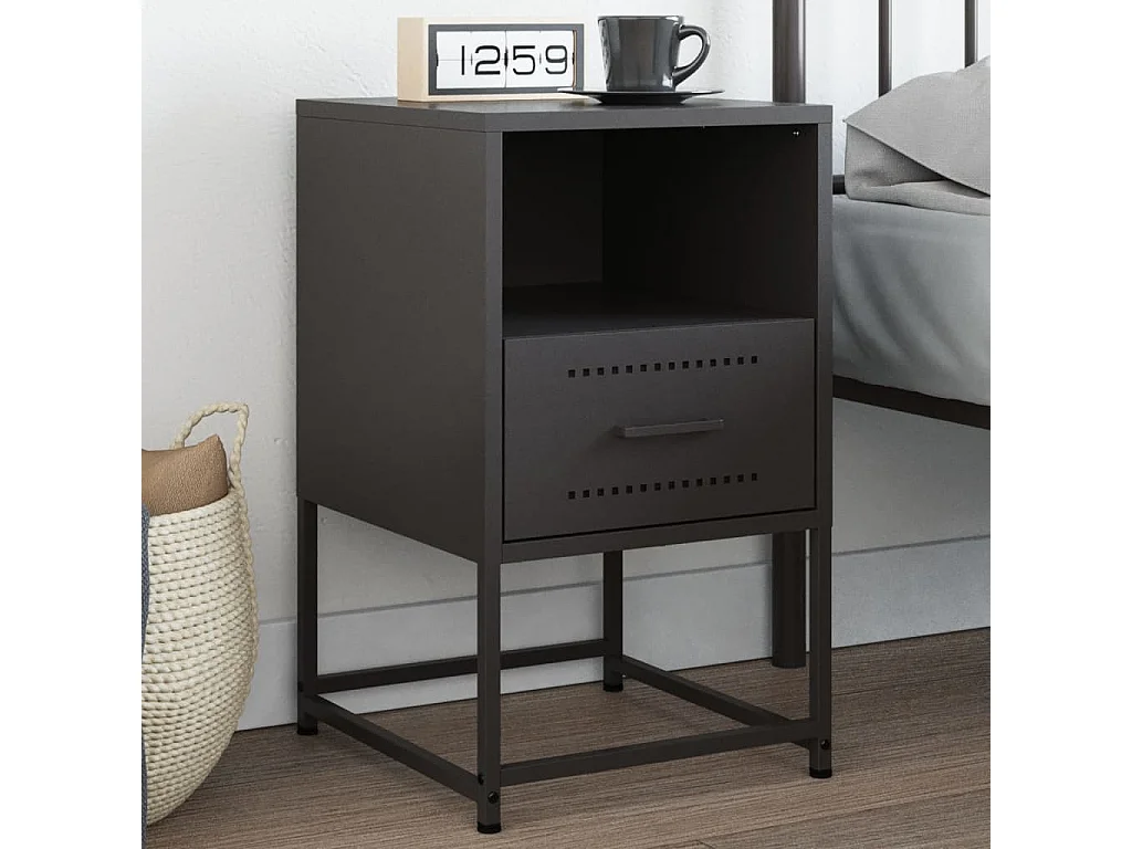 Comodino Nero 36x39x60,5 cm in Acciaio