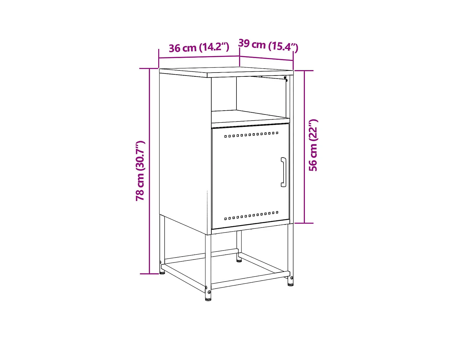 Table de chevet vert olive 36x39x78 cm acier