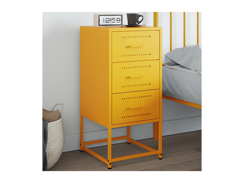 Table de chevet jaune moutarde 36x39x78 cm acier