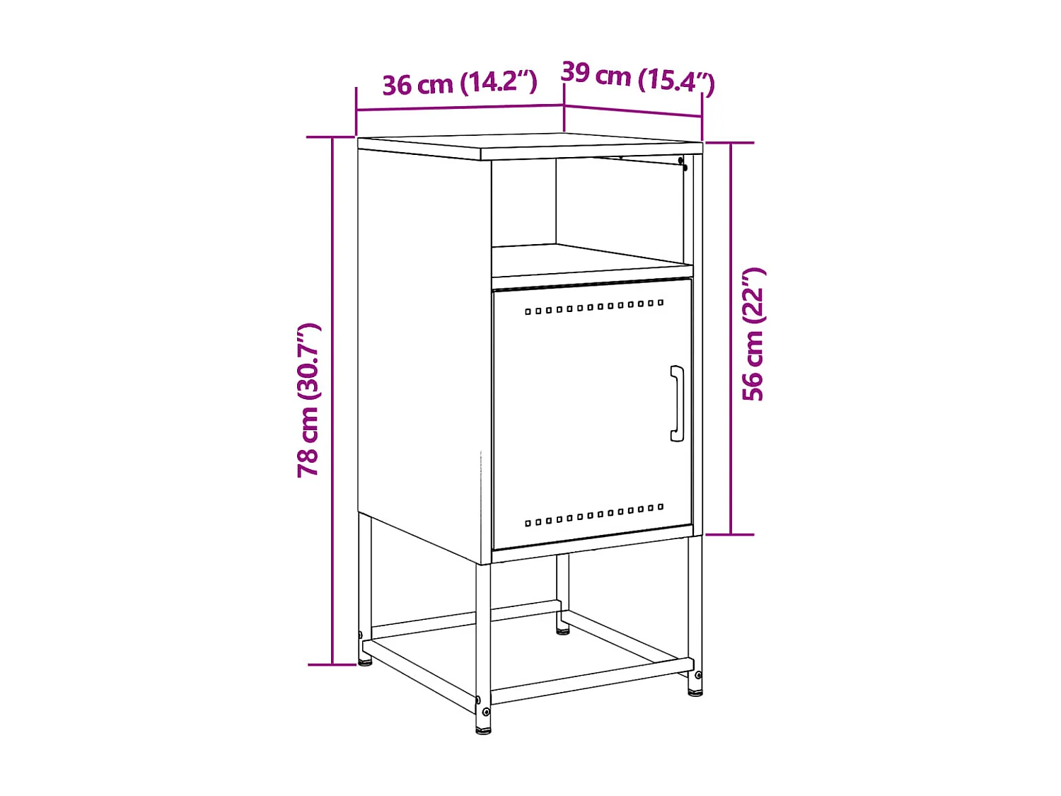 Table de chevet rose 36x39x78 cm acier