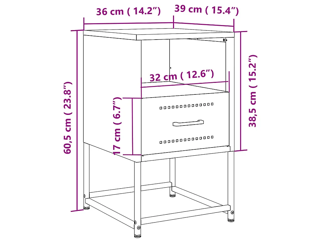 Table de chevet anthracite 36x39x60,5 cm acier