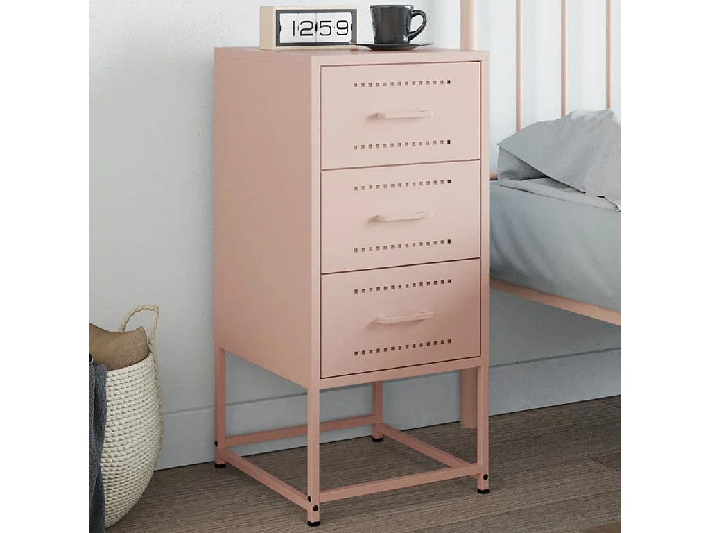 Table de chevet rose 36x39x78 cm acier