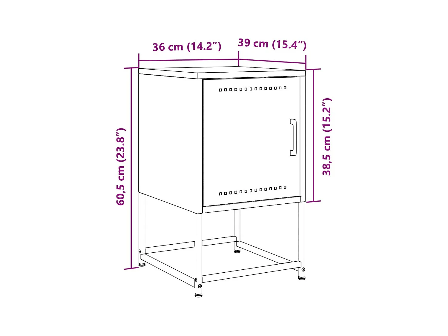 Table de chevet anthracite 36x39x60,5 cm acier