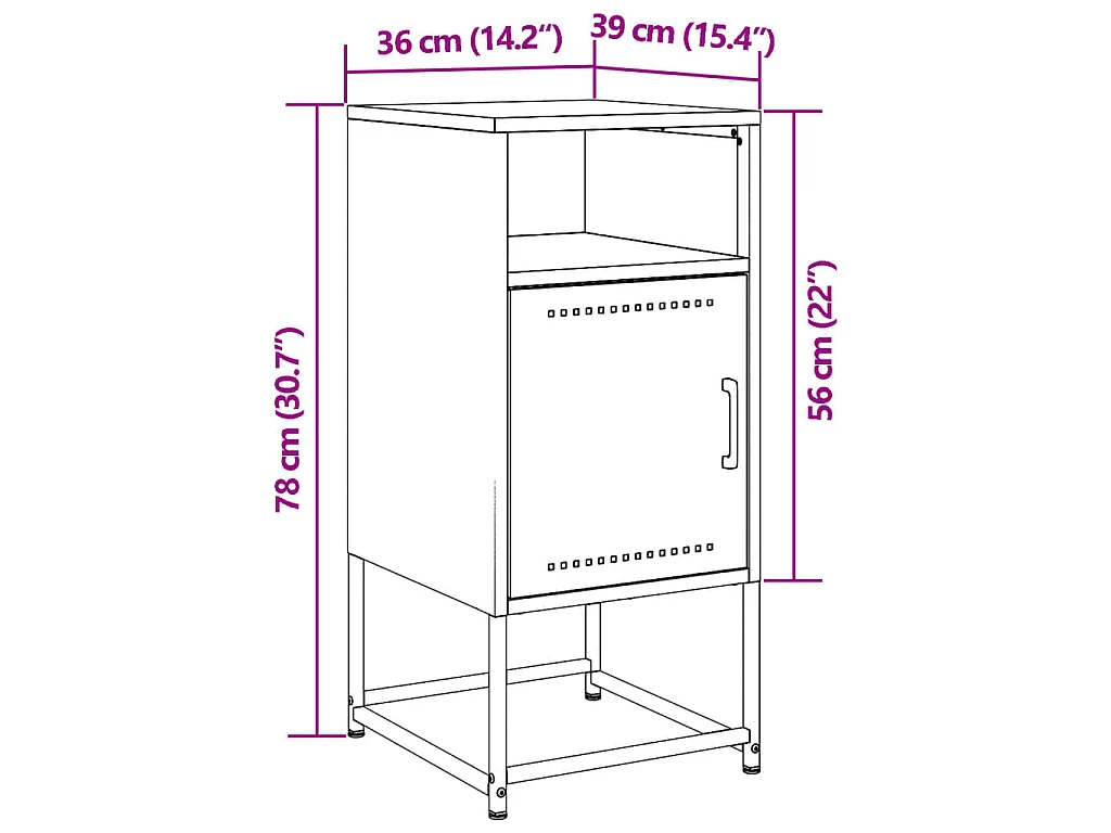 Mesita de noche acero gris antracita 36x39x78 cm