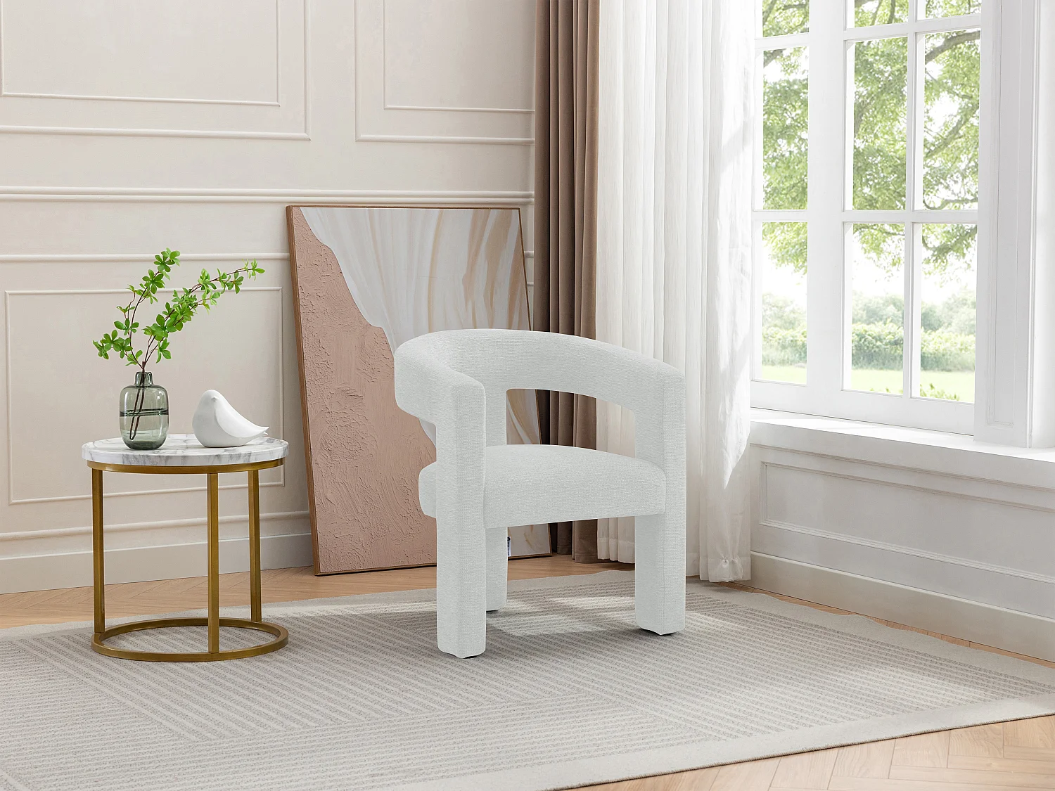 Fauteuil en tissu texturé blanc FAVINA