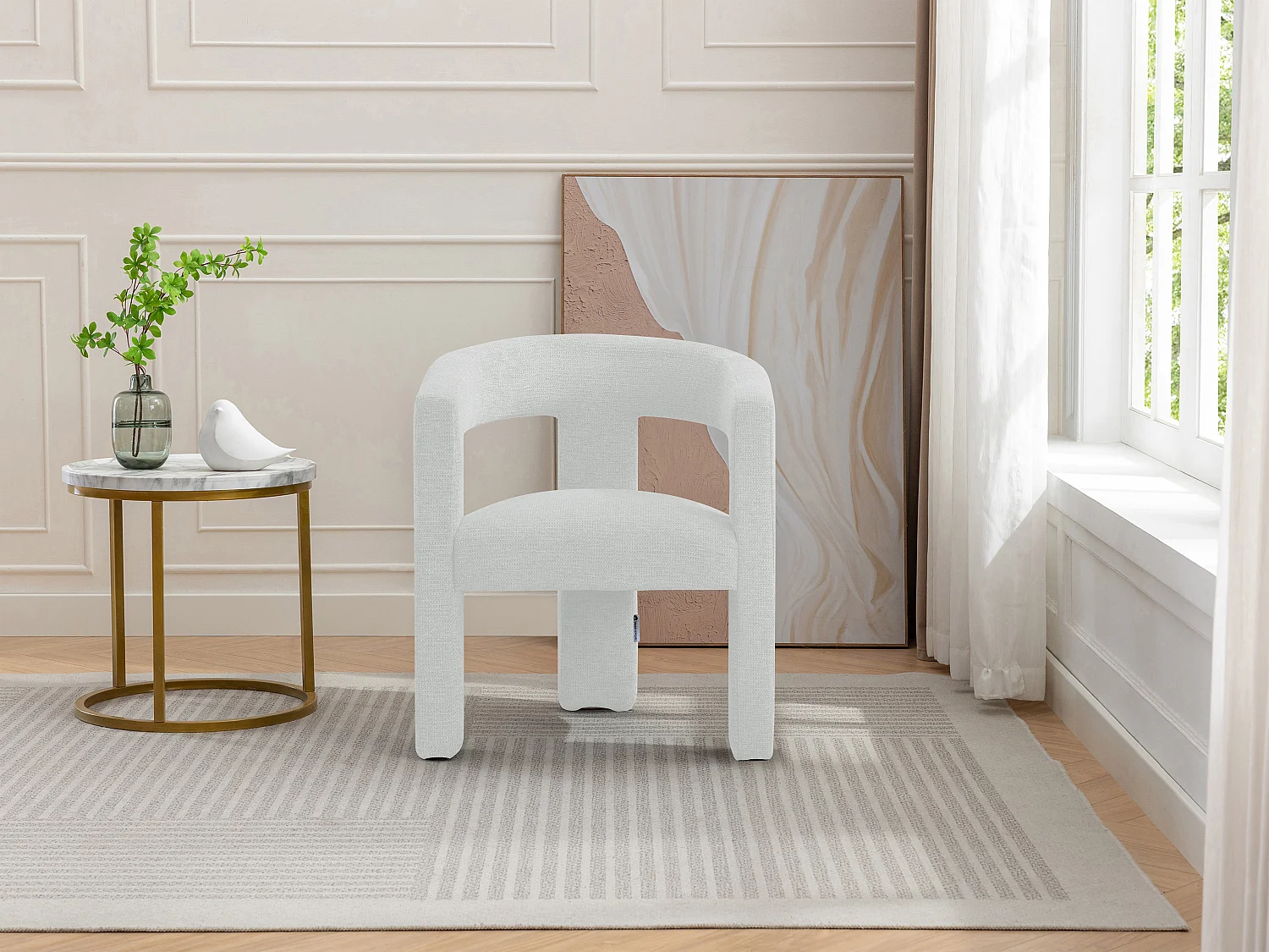 Fauteuil en tissu texturé blanc FAVINA