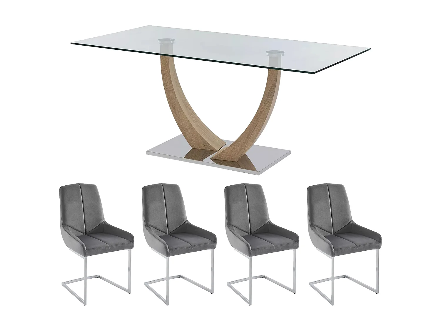Ensemble table MELODIE II + 4 chaises BERLONA - Transparent et gris