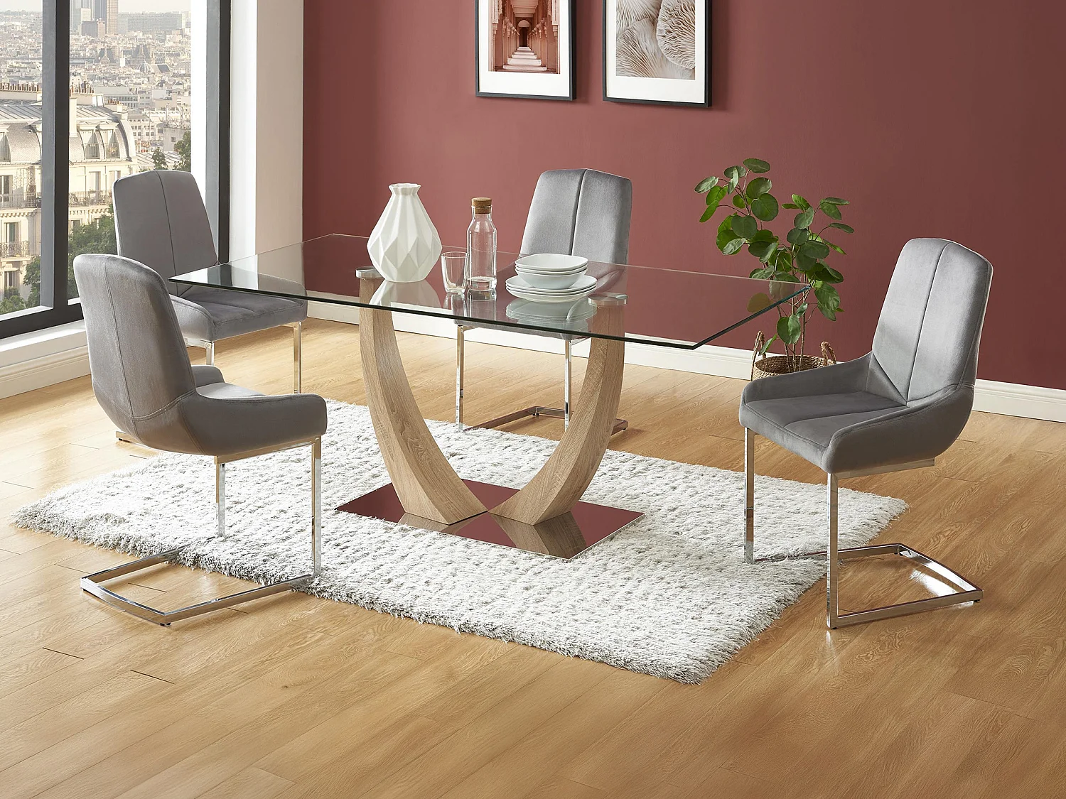 Ensemble table MELODIE II + 4 chaises BERLONA - Transparent et gris