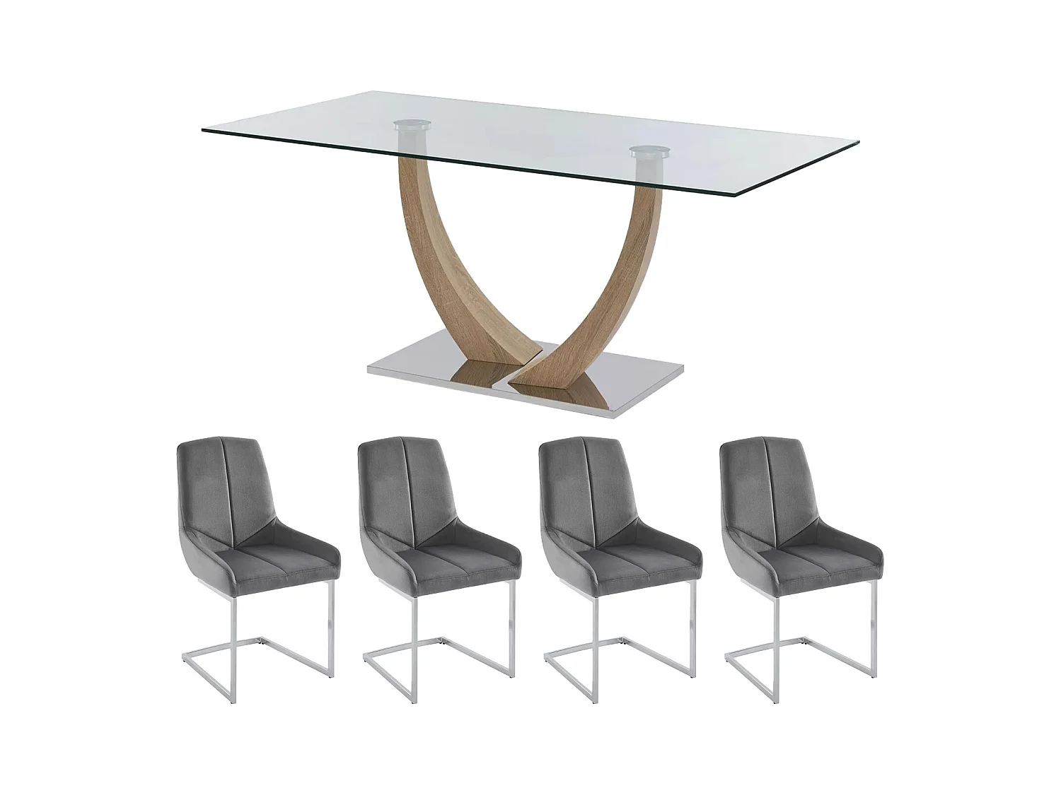 Ensemble table MELODIE II + 4 chaises BERLONA - Transparent et gris